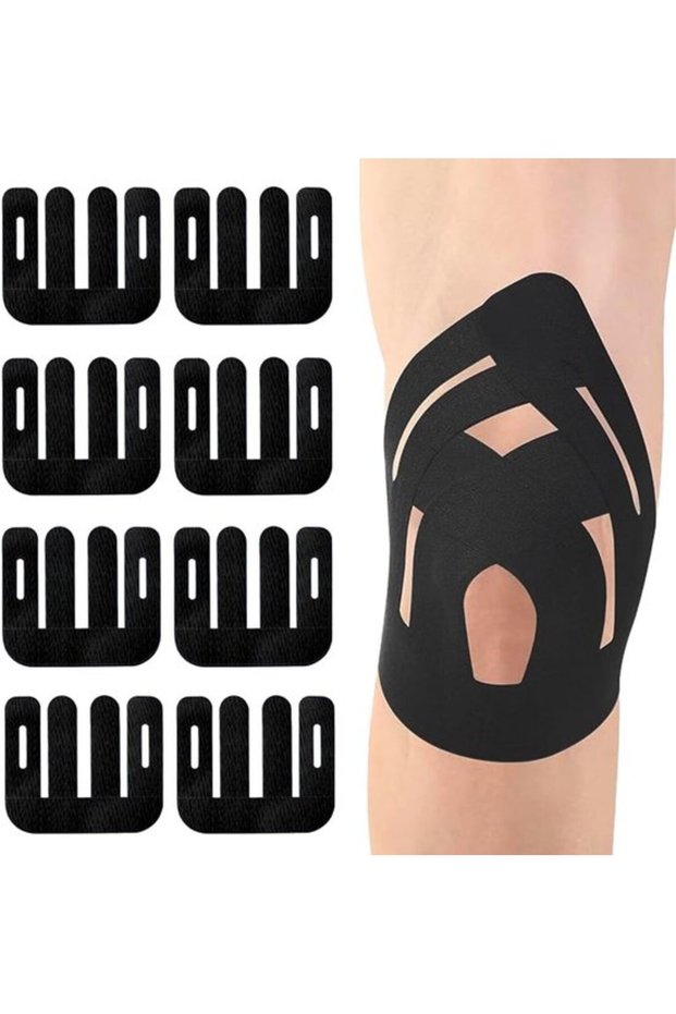 8 pieces pre-cut kinesiotape for the knee, waterproof sports kinesiotape, elastic kinesiotape, professional physiotherapy tape (black)