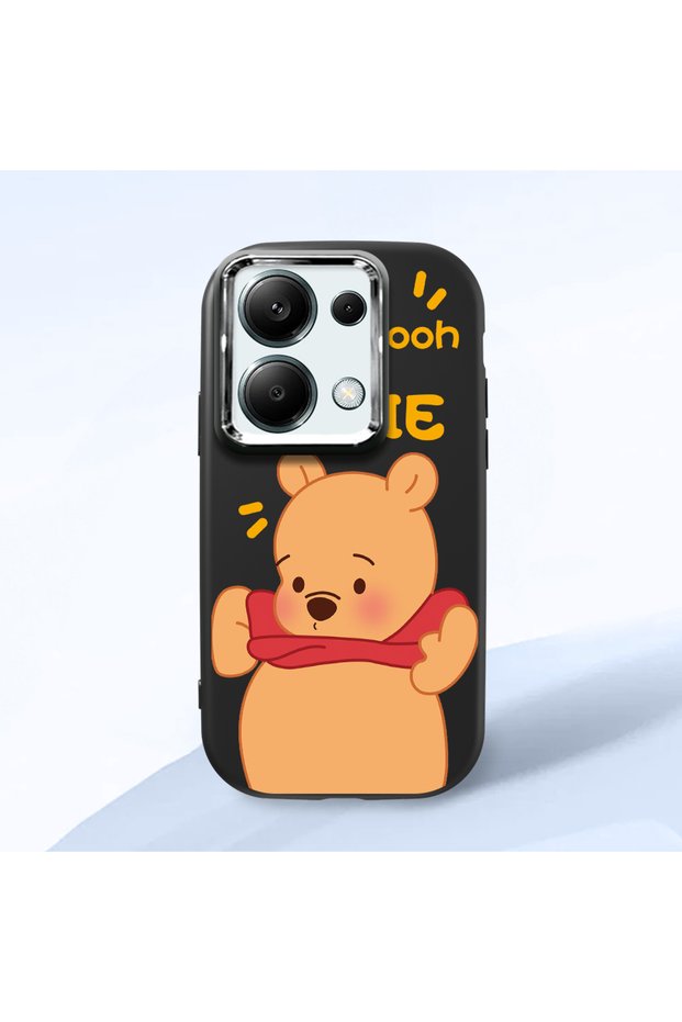 Poco M6 Pro 4g Compatible Case Camera Protector Black Silicone Couple Phone Case Bear Patterned