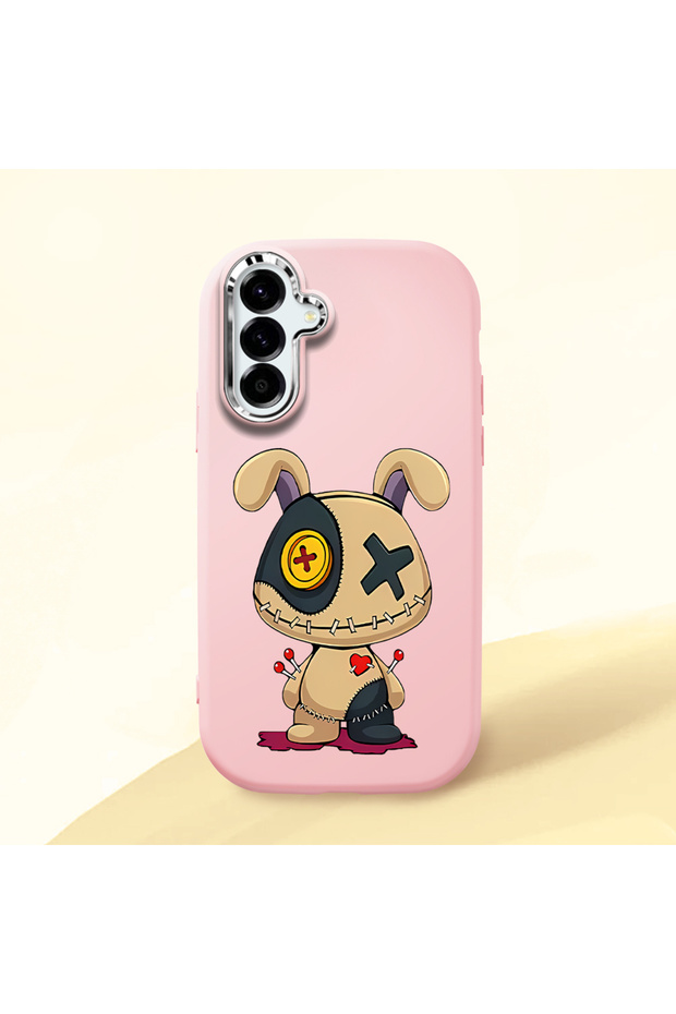 Samsung Galaxy A56 Compatible Case Camera Protector Pink Silicone Couple Phone Case with Character Pattern
