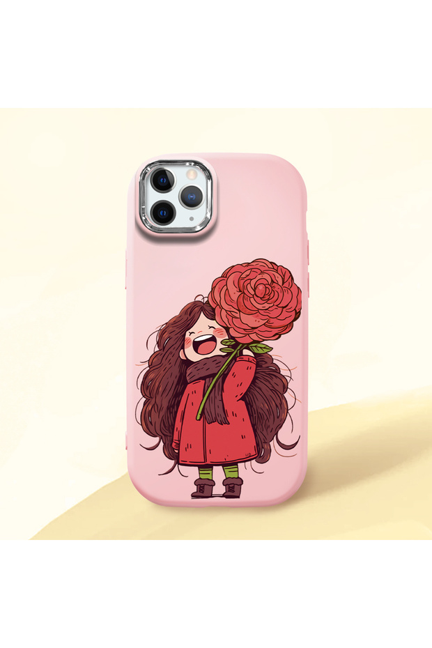 iPhone 11 Pro Compatible Case Camera Protector Pink Silicone Couple Phone Case Girl Patterned