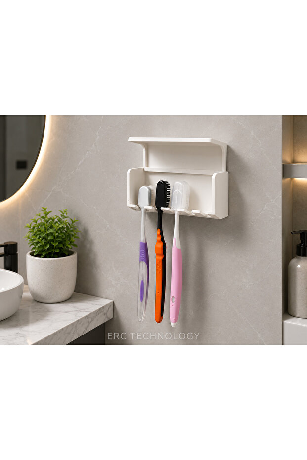 Adhesive Toothbrush Holder and Bathroom Shelf – No-Drill Mounting, Multi-Purpose Organizer