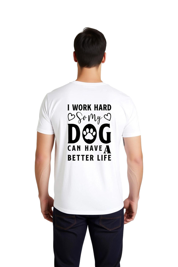 Men's 100% Cotton Dog Love Themed Printed T-Shirt Short Sleeve Round Neck Relaxed Fit Casual