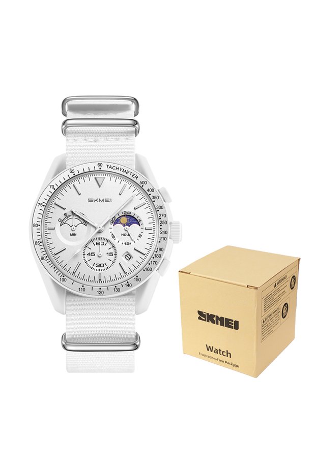 Skmei White SKMEI 9392 Fashion Quartz Watches For Men Women 30M Waterproof Countdown Clock Nylon Str