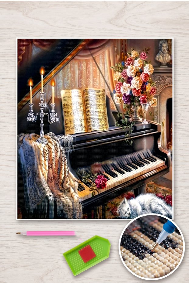 Diamond Mosaic Painting, Diamond Painting Puzzle 40 X 50 cm Piano Beadwork