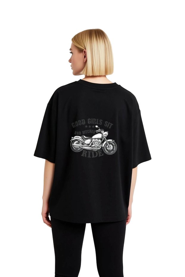 Motorcycle Spirit and Freedom Printed Women's Oversize T-Shirt