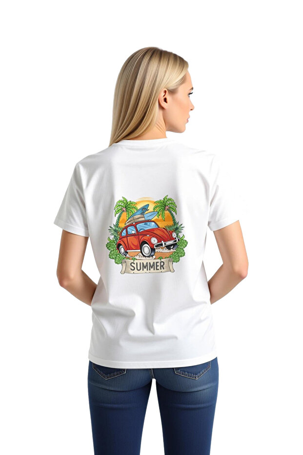 Summer Retro Beetle Surf Design Printed Women's T-Shirt