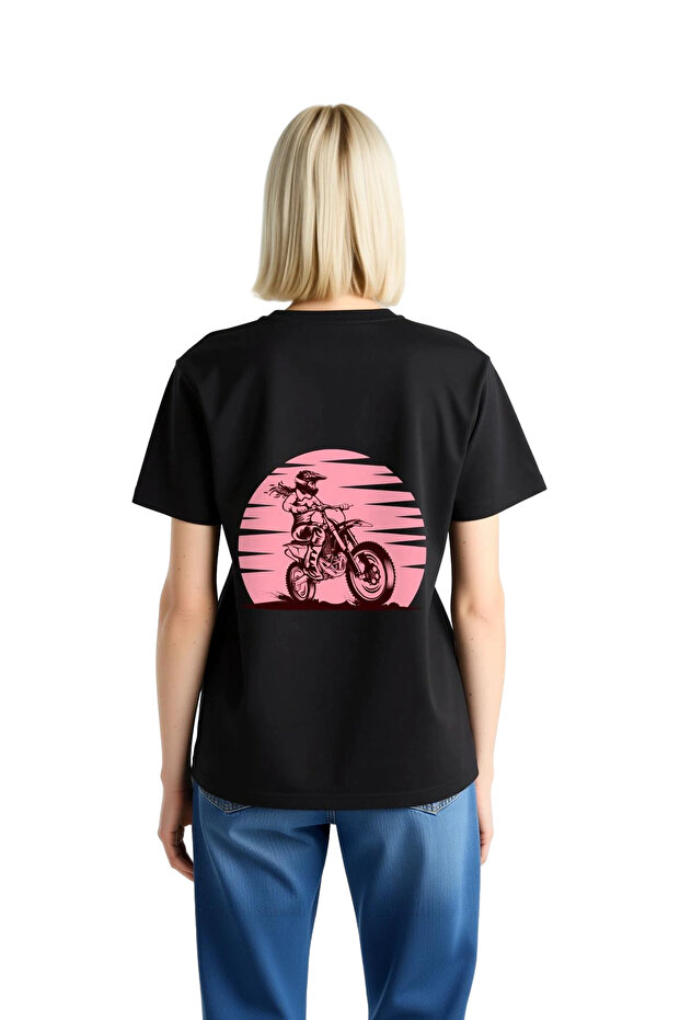 Women's Motocross Pilot Printed Short Sleeve T-Shirt Dynamic Motion Design 100% Cotton Casual Comfortable