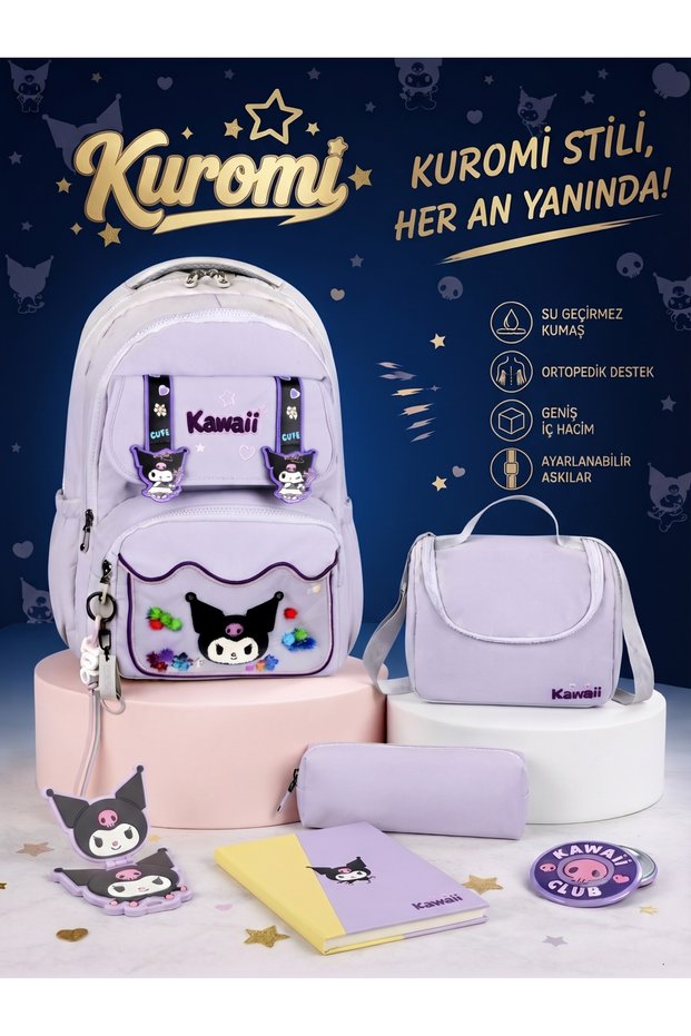 Girl's Primary School Orthopedic 3-Piece Set Pen Holder Lunch Bag 3 Compartments Ice Cream