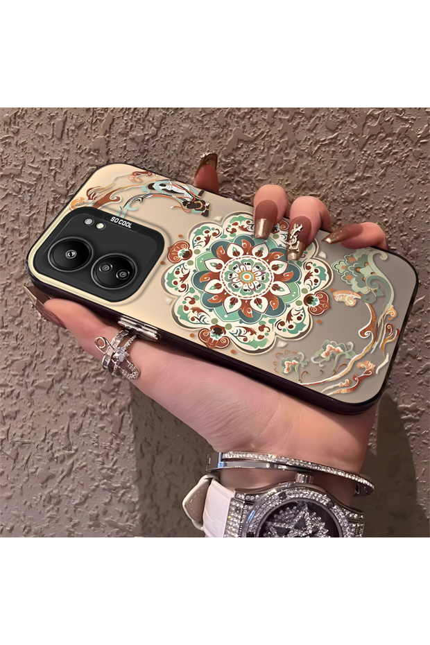 Redmi 13C 4G/5G Compatible Traditional Dunhuang Motif Silicone Phone Case, Shockproof