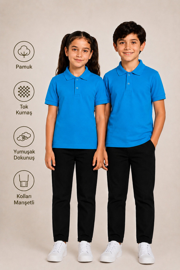 Short Sleeve Polo Collar Tok Fabric Cotton School T-Shirt Unisex School Uniform