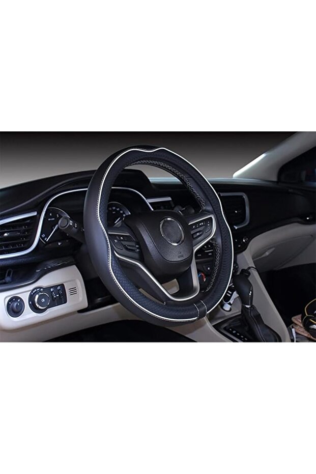 Microfiber Leather Car Medium Steering Wheel Cover (14.5''-15'',Black Dark Blue)