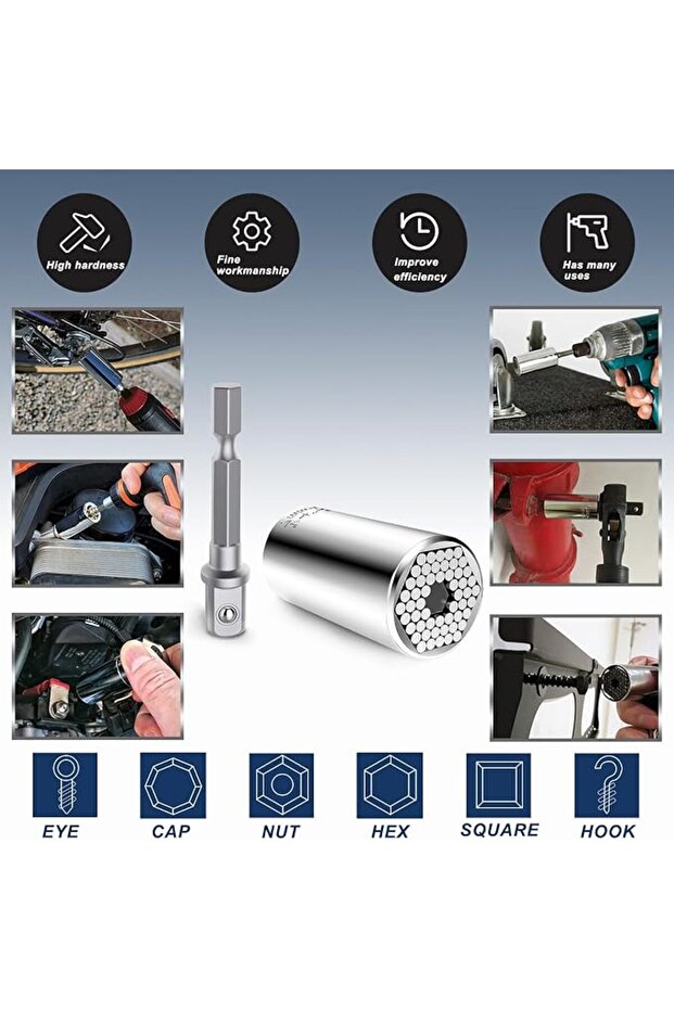 Universal Socket Set (7-19mm), Multi-Function Universal Socket Tool with Drill Adapter Unscrew Any B - 6