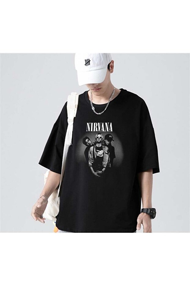 Mi̇ngalondon Rock Series Nirvana Artists Black Unisex Oversize T-Shirt