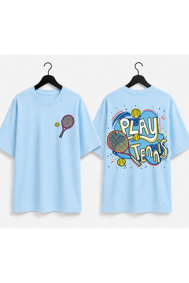 Unisex Oversize Tennis Printed T-Shirt 100% Cotton Tennis Themed Comfortable Fit Short Sleeve T-Shirt