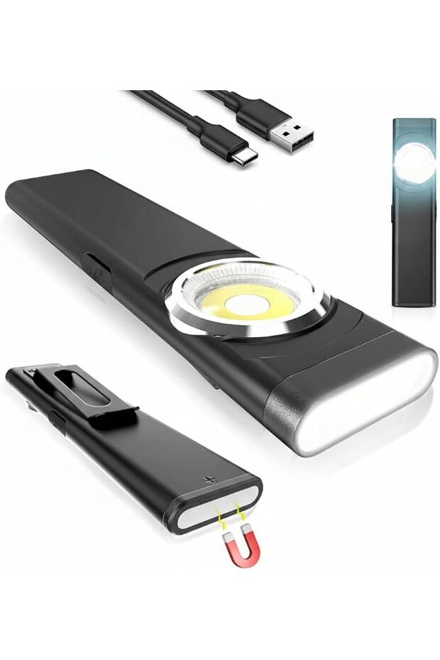 Rechargeable Work Light, Bright 470 Lumens Slim Flat EDC Flashlight, 8 Modes, Clip for Pocket & Hat,