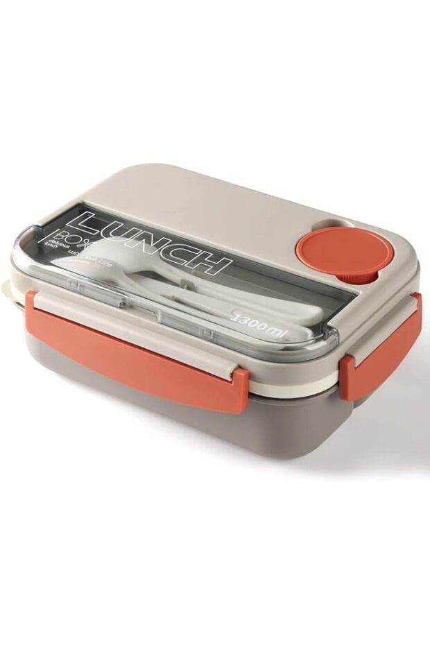 Box Lunch Boxes Stackable Bento Lunch Box for Adults Leak-Proof Lunch Container with Compartments 4-in-1 Lunchbox with Sauce Pot Cutlery Set Microwave Dishwasher Safe Available 1300ML (Beige)