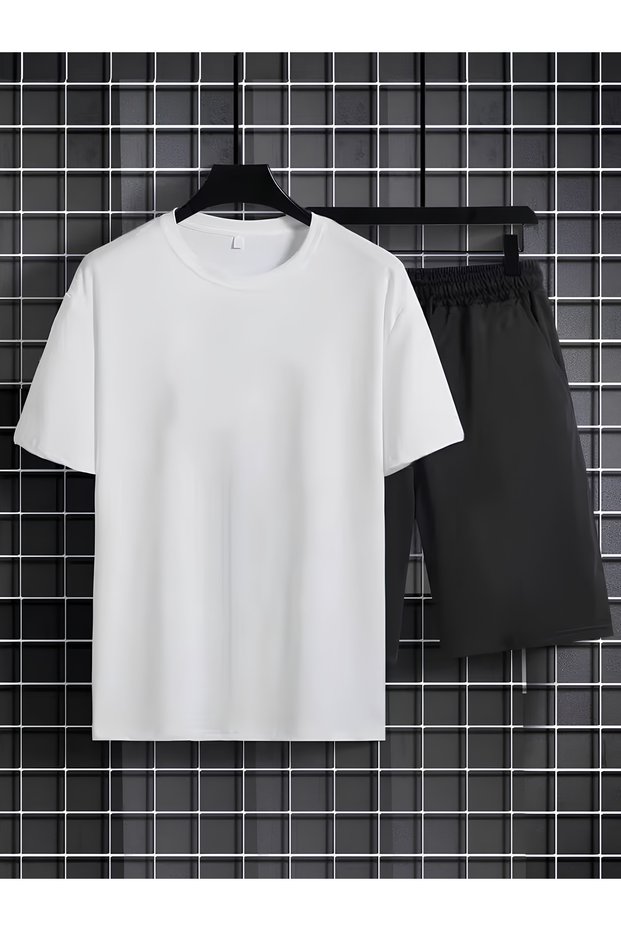 Printless Cotton Normal Fit Children's T-Shirt-Shorts Two-Piece Set