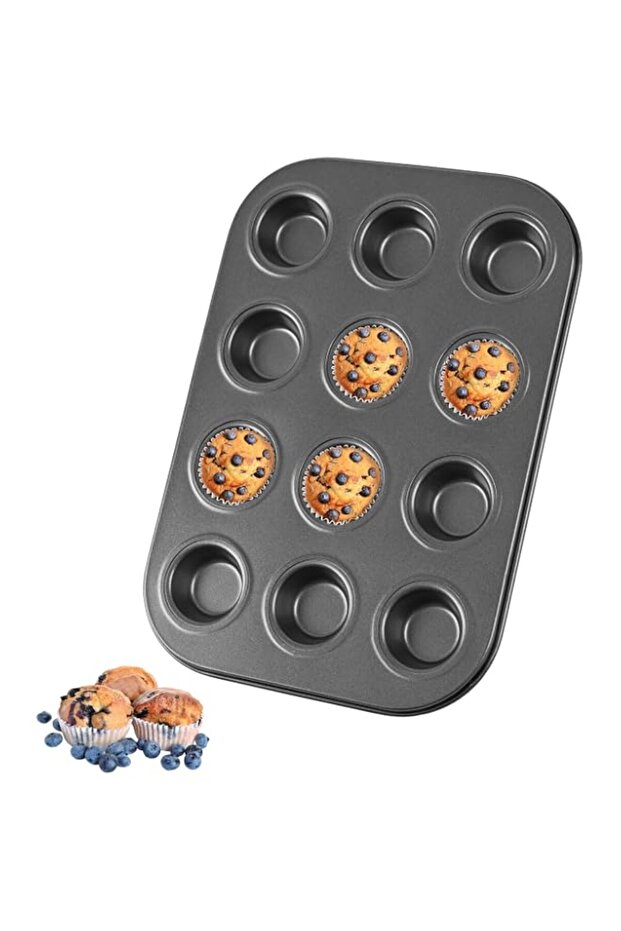 Mini Muffin Pan 12 Cup Nonstick Muffin Tin, 1Pack Carbon Steel Small Cupcake Baking Pan for Mini Muffins, Cupcakes, Quiche and Tart Baking Bakeware (Black)