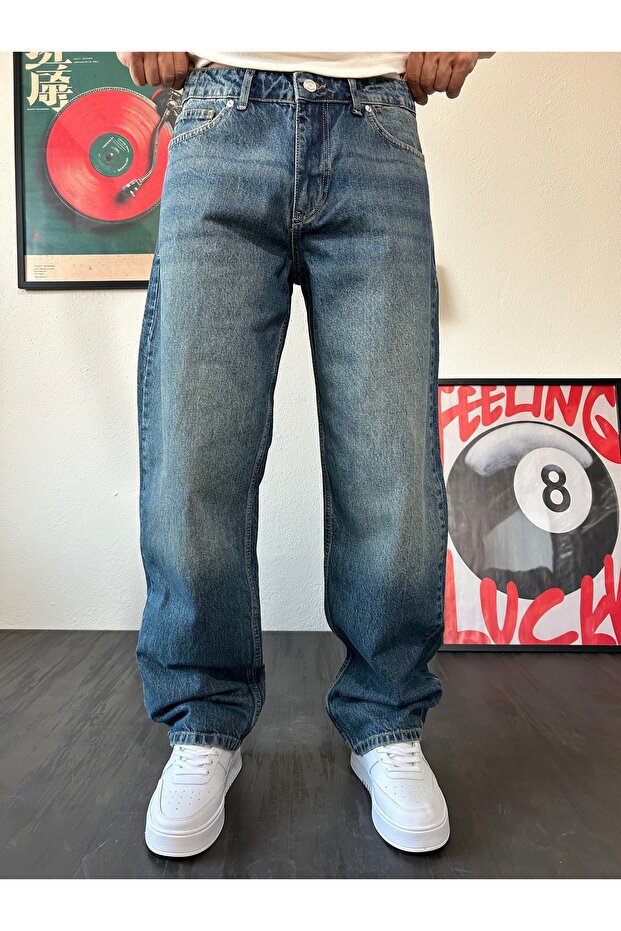 Tintli Blue Baggy Fit Washed Jeans