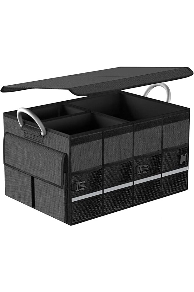 Car Trunk Organizer with Lid, Large Capacity Foldable Car Storage Box, Sturdy Adjustable Oxford Clot