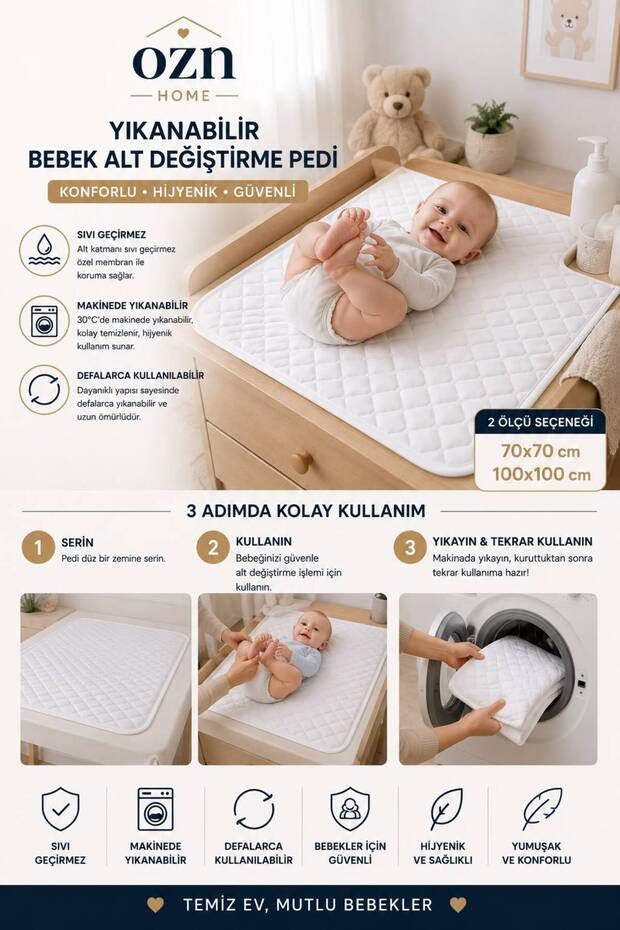 Ozn Home Washable Baby Changing Pad Soft Quilted