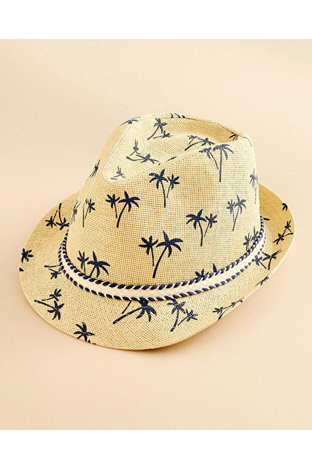 Boys Beige Printed Hat