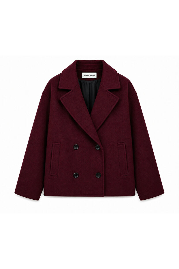 Short Checked Coat - Bordo-