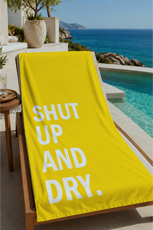 Minimal 70X150 Beach Towel with Yellow Summer Slogan - Digital Printed Bath Towel