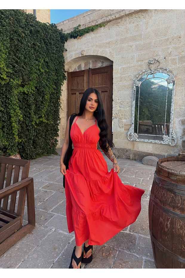Pomegranate Flower Mirelle Strappy Linen Dress