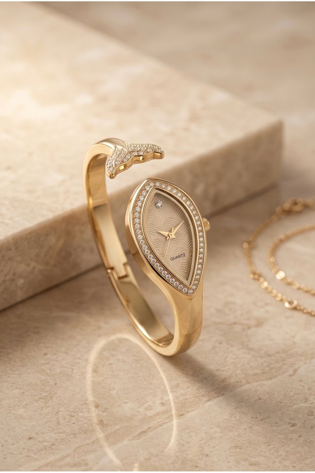 Serena Goldfish Women's Steel Watch Gold Color Clasp Drop Case Stone Inlaid Vintage Watch Luxury Edition Old Money Classic Elegant Stylish Women's Wristwatch | Premium Series 2026