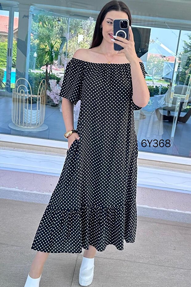Madonna Collar Polka Dot Viscose Dress 6Y368