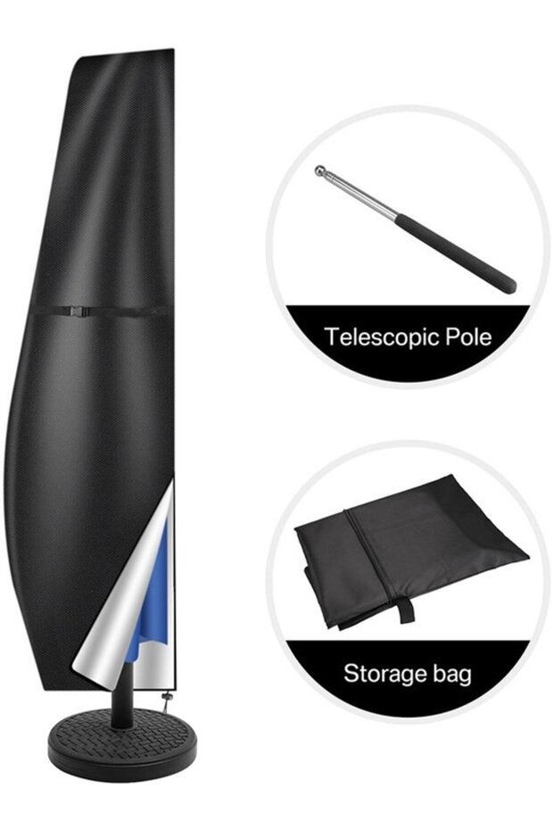 Waterproof cantilevered parasol cover - with retractable pole and zipper, suitable for parasols a diameter of 2-4 meters, windproof rainproof.