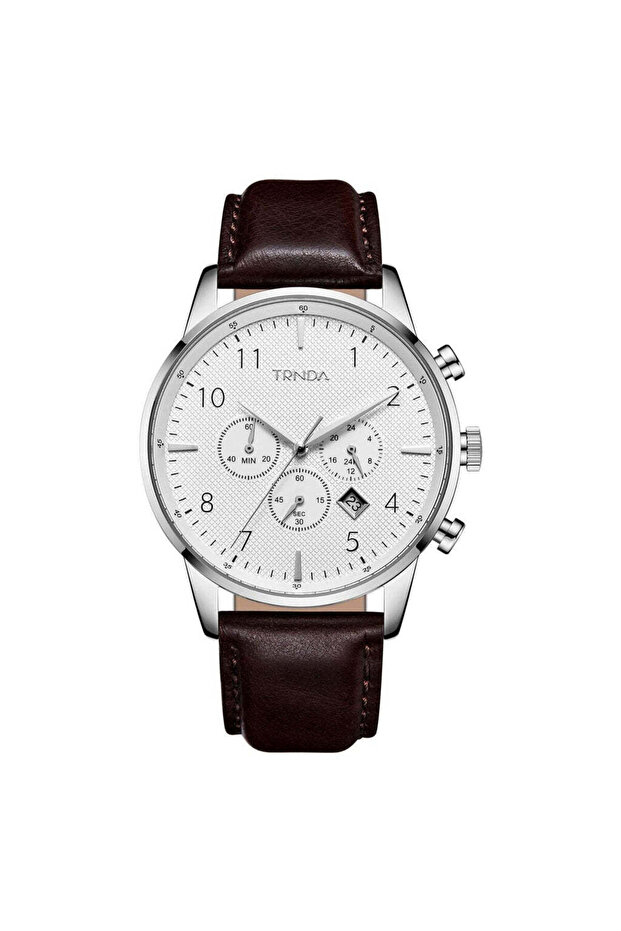 Men's Stainless Steel Watch, Brown Leather Band | Trn-43mss