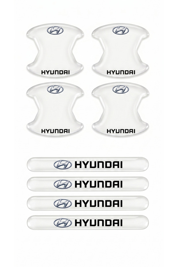 Premium Door Handle Anti-Scratch Protector (Set of 8) – Black & Transparent / with Vehicle Brand Label Hyundai Compatible Accessory