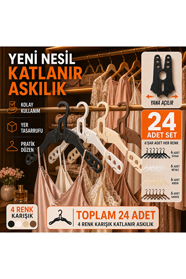 New Generation Folding Clothes Hanger 24 Pieces Space-Saving Side-Opening Wardrobe Hanger