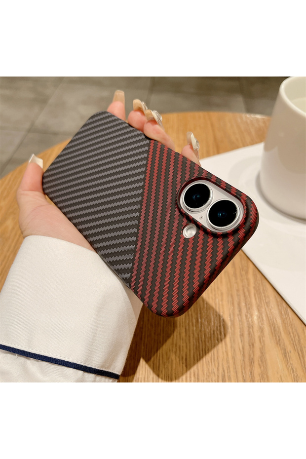 iPhone17 Black Red Luxury Carbon Fiber Kevlar Pattern For Magsafe Magnetic Case For iPhone 11 12 13