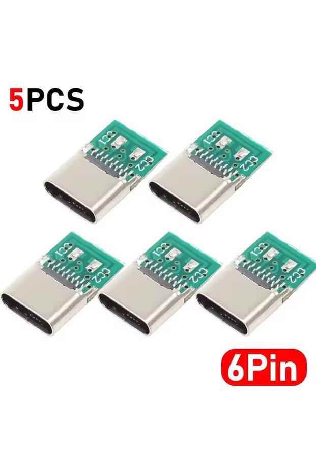 5X-6Pin 1-20Pcs Type C Female Connectors Jack with Dual 5.1K Resistors 16pin Electric Terminals Weld