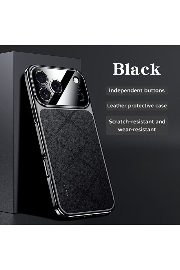 iPhone17 Pro Black Frame Leather Plating For iPhone 17 Pro Max 17 Pro 17 16 13 15 14 Air Luxury Case