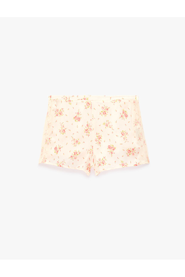 Elastic Waist Comfortable Fit Floral Patterned Satin Shorts Pajama Bottoms