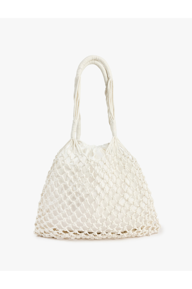 Knitted Textured Long Handle Lined Drawstring Large Mesh Shoulder Bag