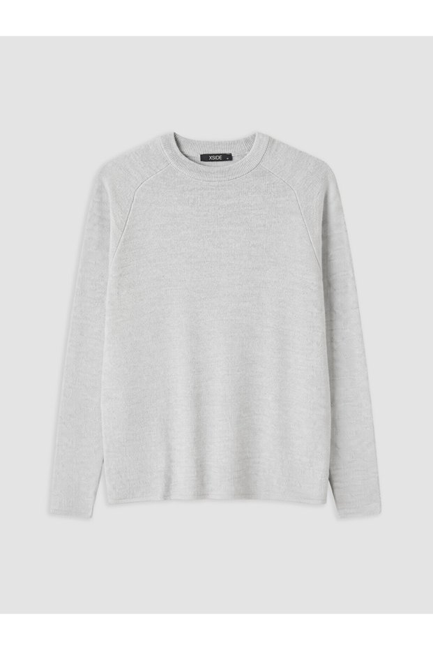 Özmarka New Season Gray Crew Neck Men's Knitwear Sweater