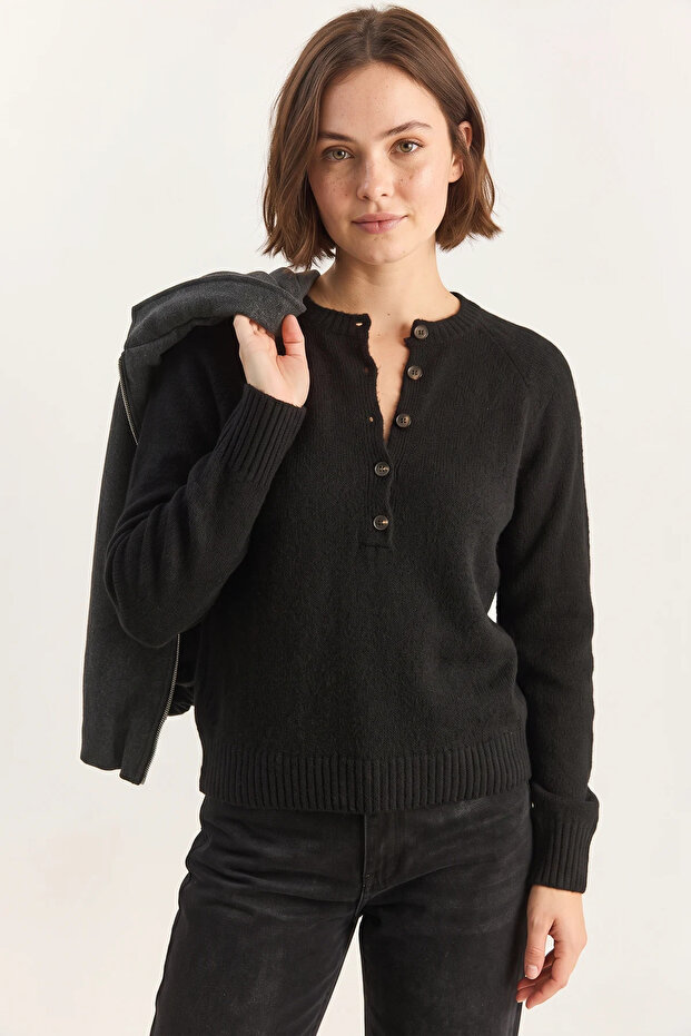 Women's Buttoned Black Sweater