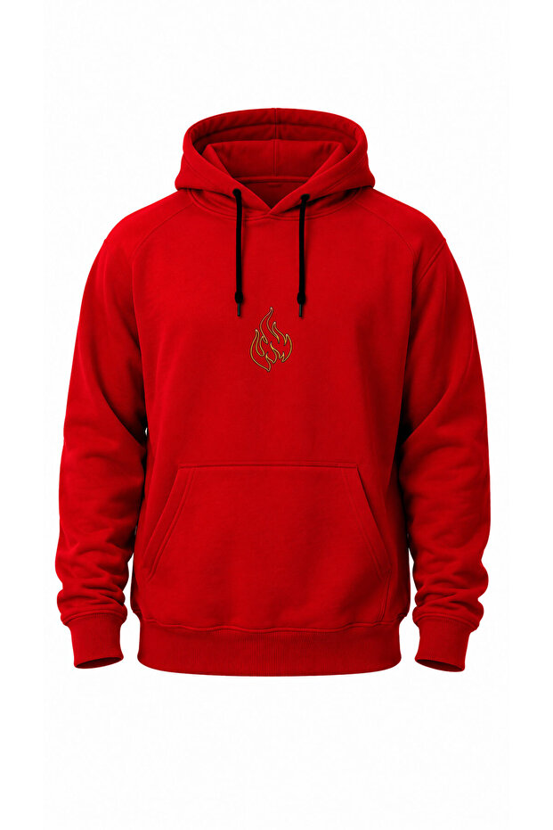 Unisex Minimal Fire Printed Hooded Sweatshirt with Kangaroo Pocket, 100% Cotton, 3 Thread Sweatshirt