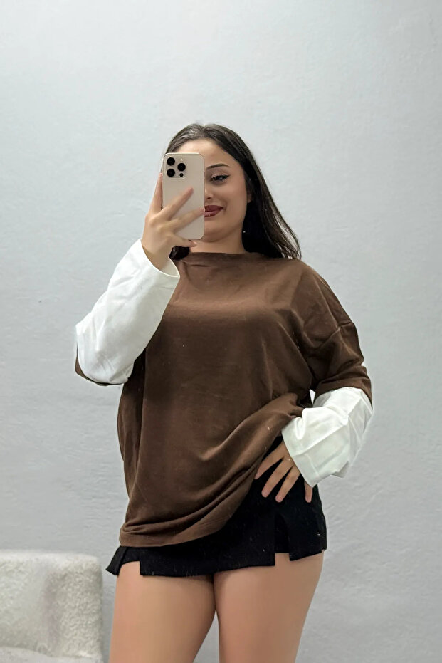Women's Garnili Sleeve Vorteks Sweatshirt Brown-White