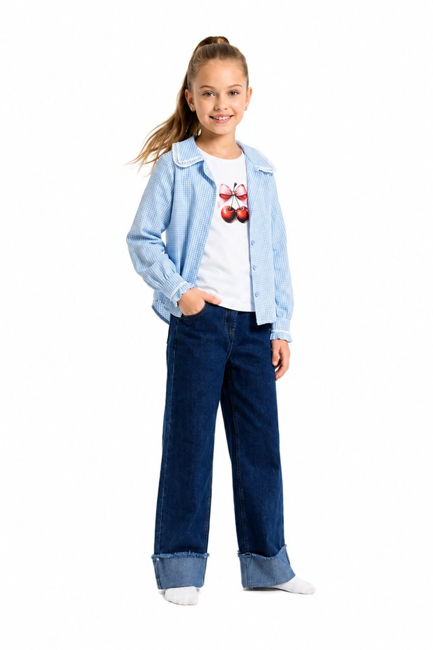 Girl's Street Mood Cherry Pattern 3-Piece Shirt T-Shirt Pants Set 9001