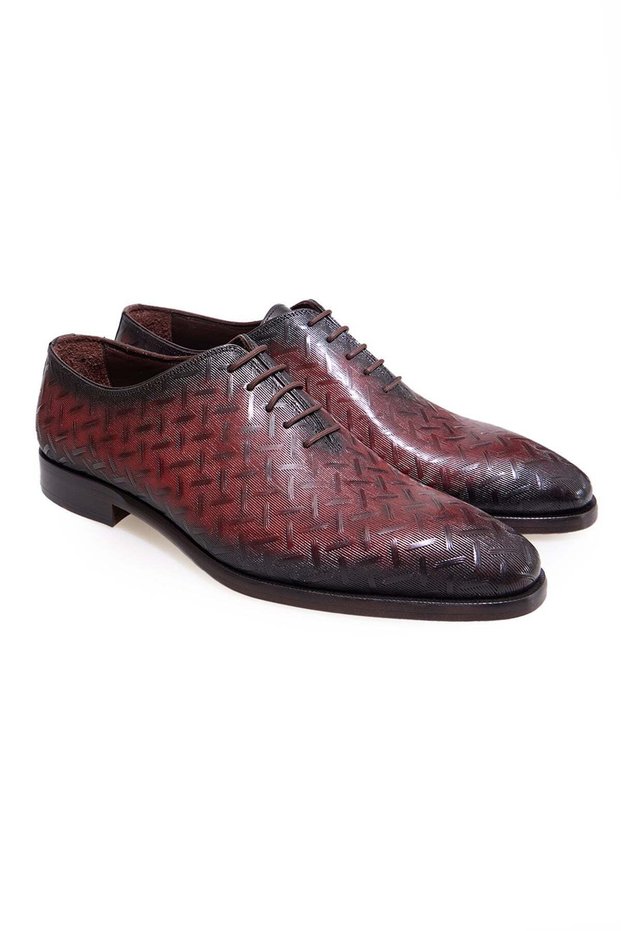 Burgundy Color Lace-Up Genuine Leather Men's Shoes
