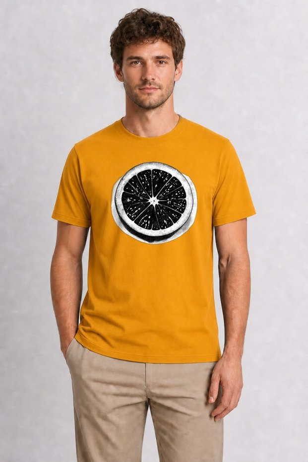 Halftone Grapefruit Print T-Shirt - Yellow