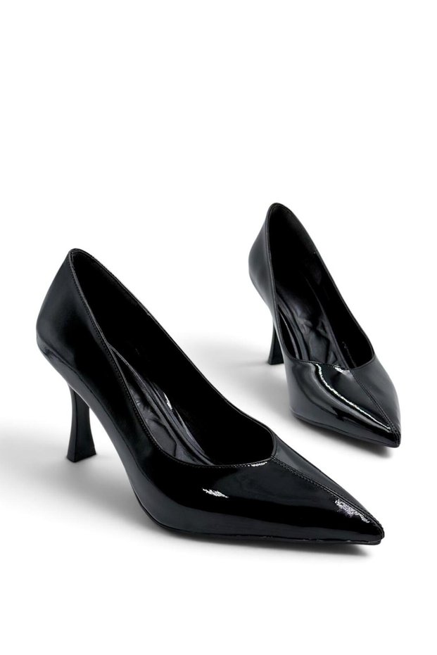 Center-Stitched Thin Heeled Shoes Stiletto Black Patent Leather 9 cm