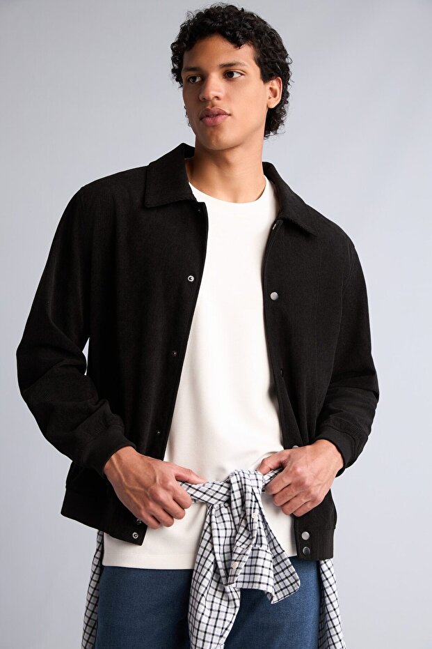 Slim Fit Shirt Collar Buttoned Jacket Coat H1574Ax26Au