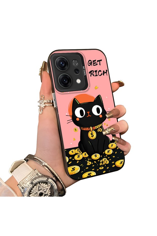 Oppo Reno 14 5g Compatible Silicone Edge Hard Back Case Couple Phone Case Cat Pattern